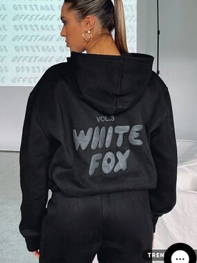 White Fox Boutique Black Hoodie with Raised Logo